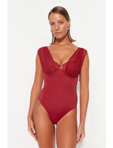Trendyol Claret Red Underwire Mesh Detailed Regular Leg Swimsuit