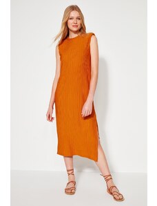 Rochie midi tricotată plisată Trendyol Orange / plisată simplă