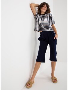 Fashionhunters Navy blue and white basic summer set with striped T-shirt