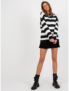 Fashionhunters Black and white sweatshirt with loose stripes