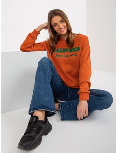 Fashionhunters Dark orange loose hoodie with inscriptions