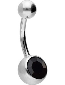 SaraTremo Piercing Buric din Argint cu Cristal Negru Fatetat - 2 cm