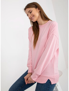Fashionhunters Light pink basic hoodless sweatshirt with slits