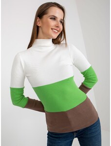 Fashionhunters Ecru light green ribbed blouse with turtleneck