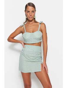 Trendyol Green Hinge-Checkered Woven Top and Bottom Set