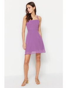 Trendyol Purple țesut căptușit sifon curea mini rochie țesută