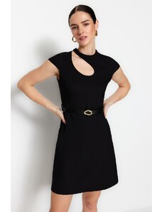 Trendyol Black Belted A-Line Mini Woven Guler Detailed Woven Dress