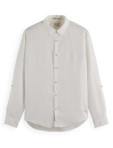 SCOTCH & SODA Cămaşă Regular-Fit Linen Shirt With Sleeve Roll-Up 169716 SC0006 white