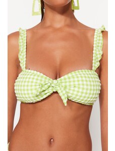 Trendyol Green Gingham Textured Strapless Tie-Up Bikini Top