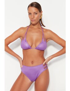 Trendyol Purple Cut Out/Window Shiny Lac Imprimat High Talie Picior Normal Bikini Bottom
