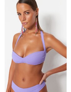 Top bikini plisat Trendyol Lilac fără bretele