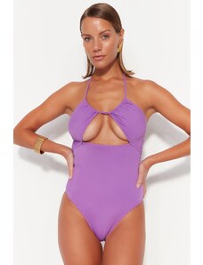 Trendyol Purple Strapless Cut Out/Windowed Regular Leg Swimsuit