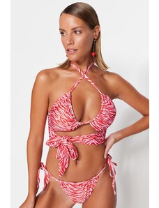 Trendyol Abstract Patterned Strapless Tie Back Bikini Top