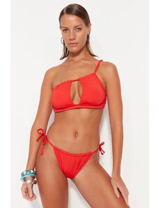 Top bikini roșu trendyol cu un singur umăr cu decupaj/fereastră
