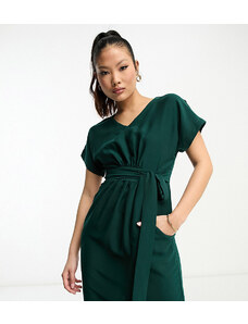 Closet London Petite belted tulip mini dress in emerald-Green