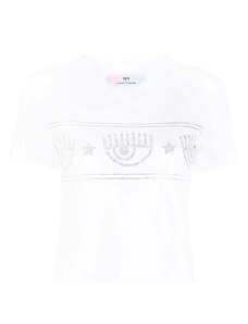 CHIARA FERRAGNI T-Shirt 602 Maxi Logomania Strass Jersey Cotton 74CBHG02CJG01 003 white