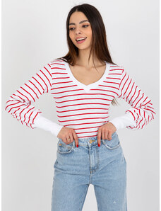 Fashionhunters Basic striped white-red ribbed blouse