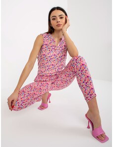 Fashionhunters Pantaloni roz deschis din țesătură florală SUBLEVEL