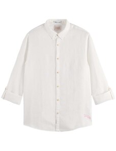 SCOTCH & SODA Cămaşă Linen Shirt With Sleeve Roll-Up 171612 SC0006 white