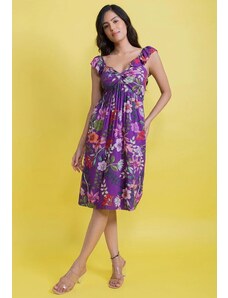 Aroop Floral Midi Dress Ruffled Straps - Violet
