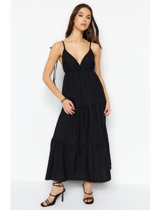 Trendyol Black Woven Strap V Neck Maxi Woven Dress