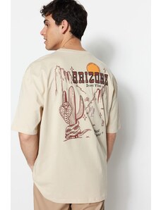 Trendyol Men's Oversize/Wide Cut Tropical Print Crew Neck Short Sleeve 100% Cotton T-Shirt.