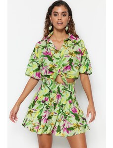 Trendyol Floral Pattern Woven Tie Shirt-Skirt Set
