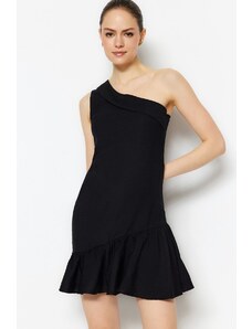 Trendyol Black Fitted Mini Woven Flounce Single Sleeve Woven Dress