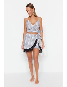 Trendyol Striped Woven Tasseled 100% Cotton Blouse and Skirt Set