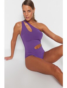 Trendyol Purple One-Shoulder Cut Out/Windowed Regular Leg Swimsuit