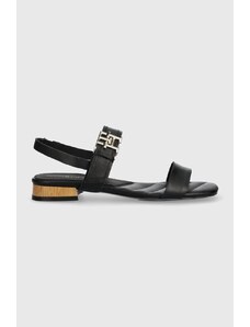 Tommy Hilfiger sandale de piele HARDWARE FLAT SANDAL femei, culoarea negru, FW0FW07094