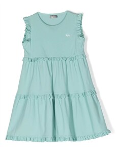Il Gufo embroidered-logo layered tiered dress - Green