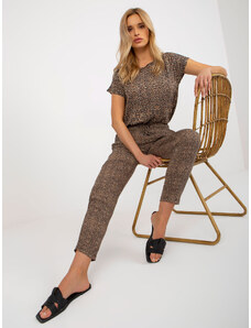 Fashionhunters Light brown trousers SUBLEVEL with leopard pattern