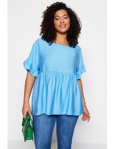 Trendyol Curve Blue Knitted Ruffle Blouse