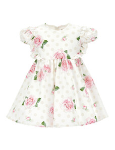 MONNALISA Cotton Dress With Roses And Polka Dots