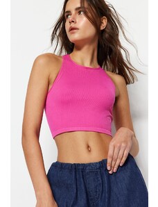 Trendyol Pink Seamless Fitted Barbell Neck Crop Stretch Knitted Blouse