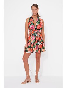 Rochie de plajă mini țesută cu model floral Trendyol cu decolteu, 100% bumbac