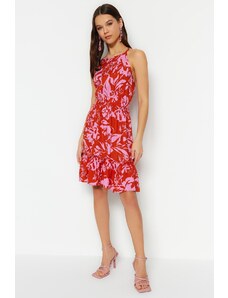 Trendyol Red Talie Montat Mini țesute tropicale model țesut rochie