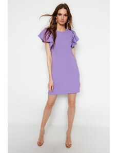 Trendyol Purple Shift/Plain Balloon Sleeve Crep Mini Tricotat Rochie