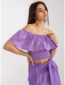 Fashionhunters Purple short Spanish blouse with ruffles