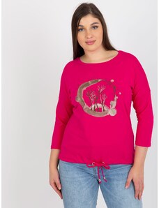Fashionhunters Fuchsia casual blouse with ribbing of larger size