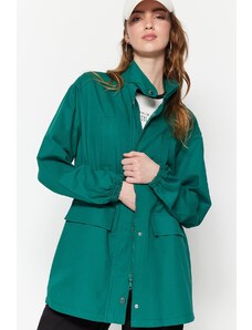 Jachetă Trendyol Dark Green Weave Fermoar și Snap Snap Fastener cu talie cu șnur