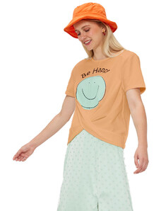 Tricou Mdm pentru Femei Knotted T-Shirt With Smile Print 64208304_153 (Marime: L)