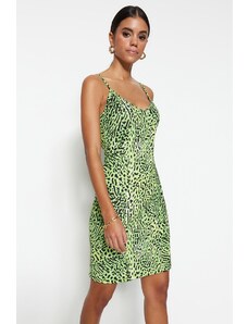 Trendyol Green Leopard Model Fitted Mini Dress, Rochie flexibilă din tricotat