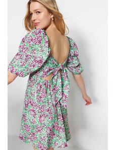 Trendyol Green țesut spate detaliu floral mini țesut rochie