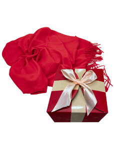 FashionForYou Esarfa tip sal, din material gros cu casmir, in cutie cadou, Rosu, 180x75 cm (Dimensiune: 180x75)