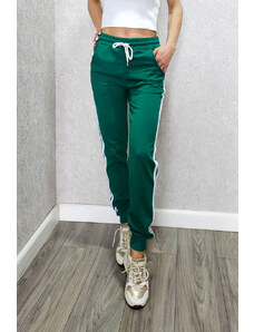 FashionForYou Pantaloni de trening, Confort, cu dungi laterale, Verde (Marime: S)
