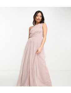 Anaya Petite Bridesmaid tulle one shoulder maxi dress in pink