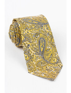 GAMA Cravata din matase naturala galbena cu model paisley bleumarin si alb