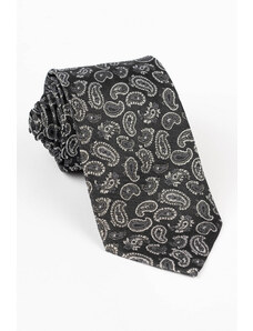 GAMA Cravata din matase naturala neagra cu model paisley gri